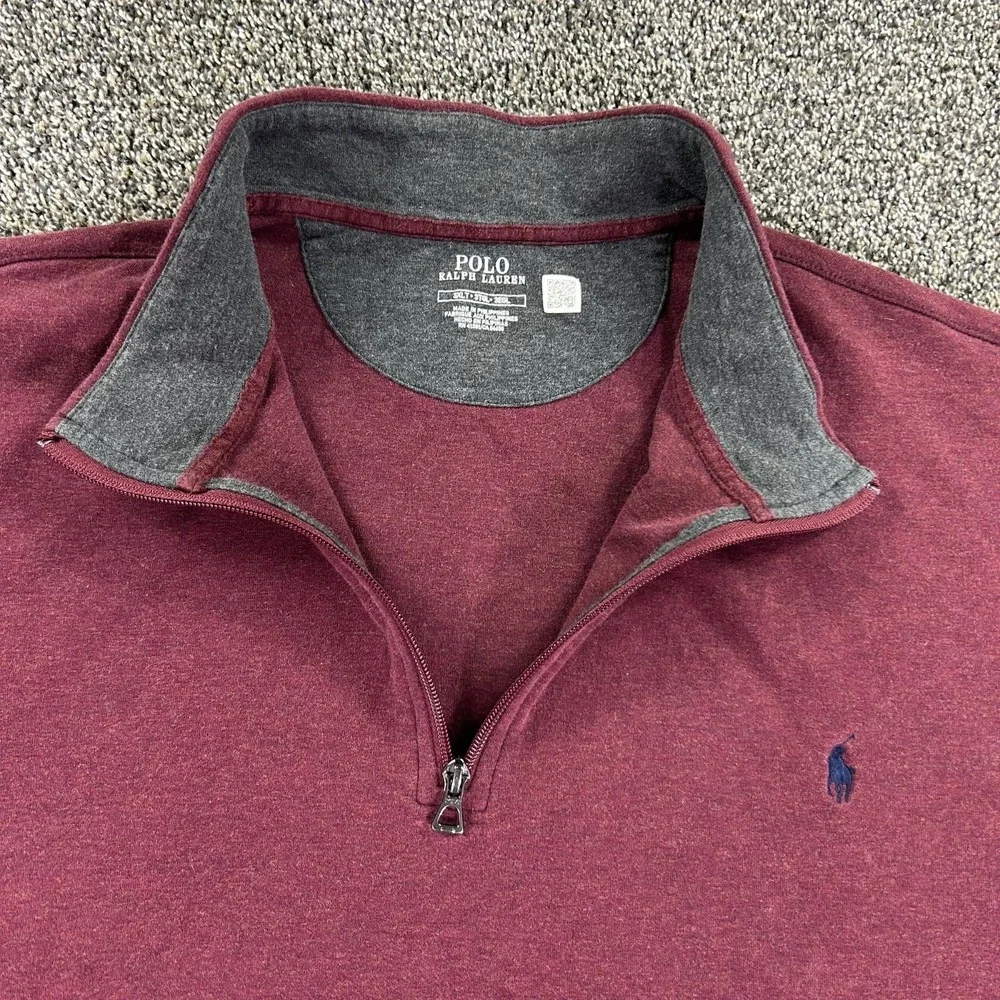 Polo Ralph Lauren Mens 3XL Tall Burgundy 1/4 Zip Pullover Sweatshirt Long Sleeve